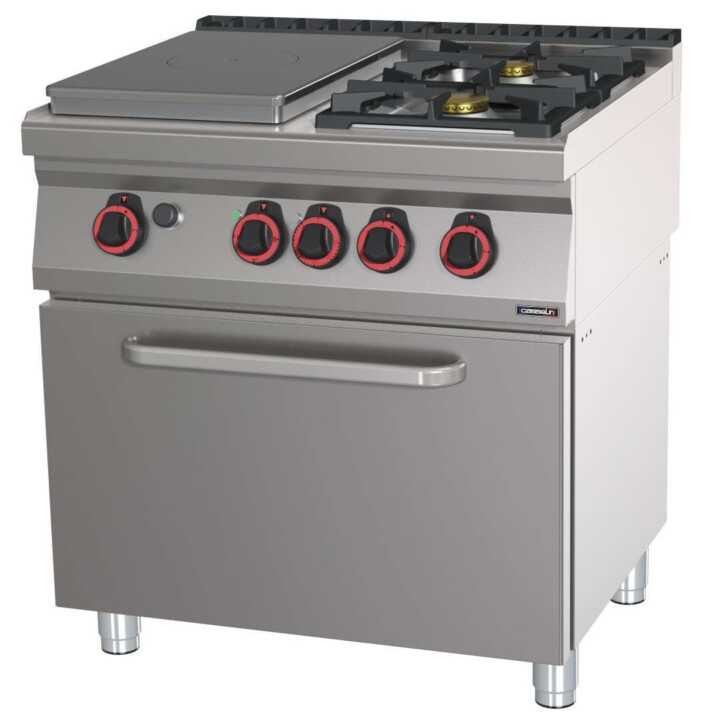 Fogão a gás 2 bocas + 1 placa com forno a gás GN 2/1 HP 80