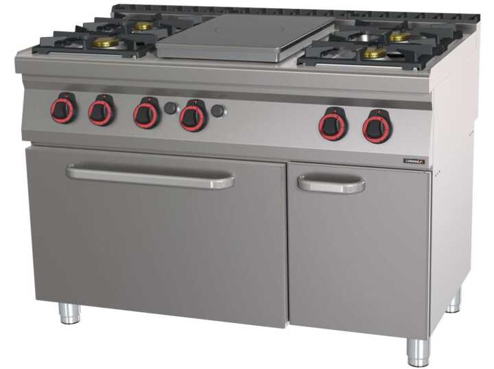 Fogão a gás 4 bocas + 1 placa com forno a gás GN 1/1 120