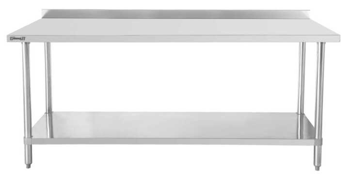 Mesa de trabalho em aço inoxidável 700 com tampo e prateleira 600 mm
