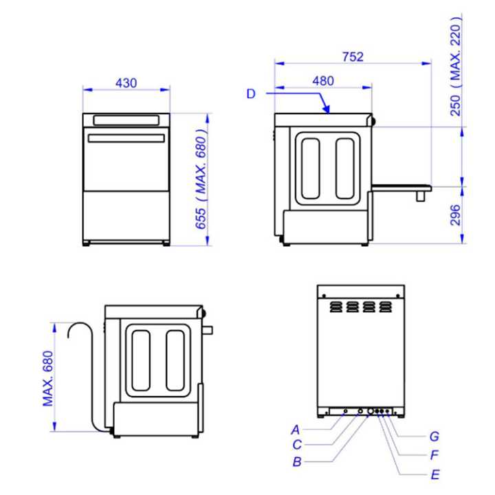 Máquina de lavar louça com 2 cestos de 350 x 350mm
