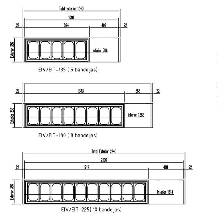 Vitrina expositora refrigerada 8 x GN 1/4, 1800 x 336 x 222mm