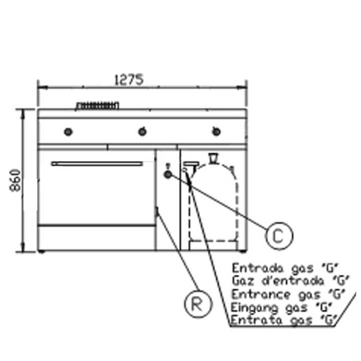Fogão a gás 3 bocas com forno 1270 x 585 x 850 - TCGH-127