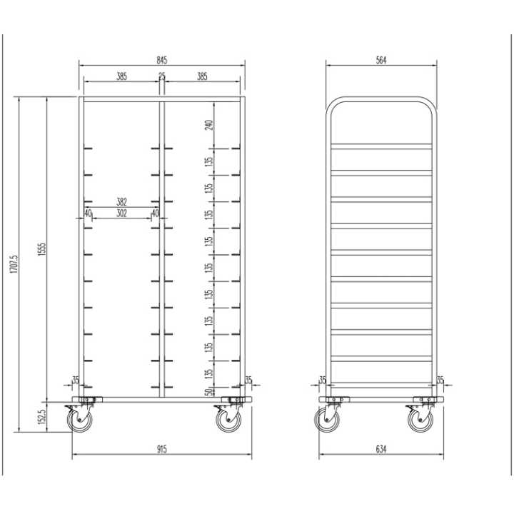 Carro para 20 tabuleiros 915 x 634 x 1705mm