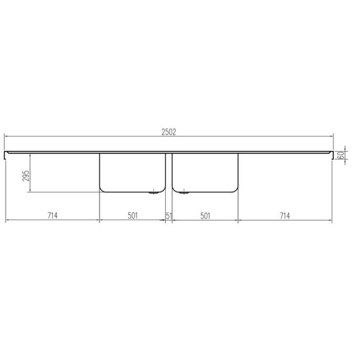 Bancada com lavatório e escorredor ambos os lados 2500 x 700mm - FI-257/22