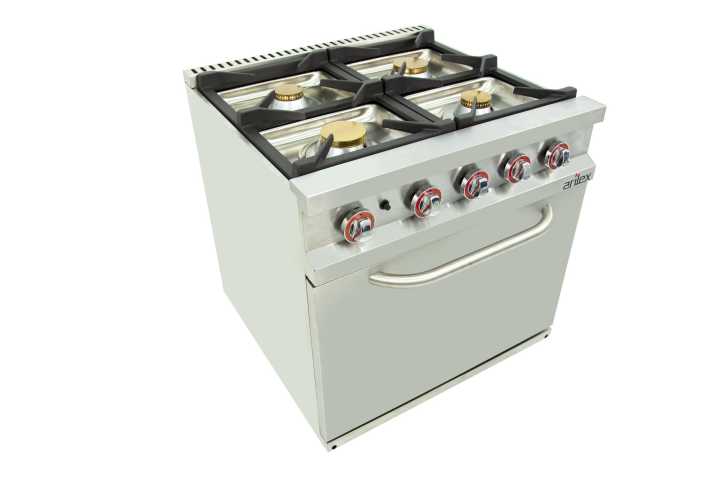 Fogão a gás 4 queimadores com piloto + forno termostático GN2/1 80CG70H