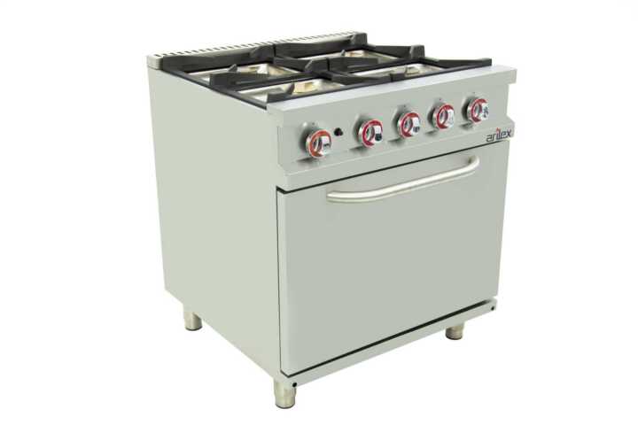 Fogão a gás 4 queimadores com piloto + forno termostático GN2/1 80CG70H