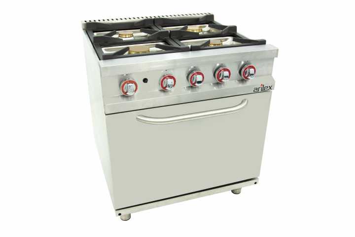 Fogão a gás 4 queimadores com piloto + forno termostático GN2/1 80CG70H