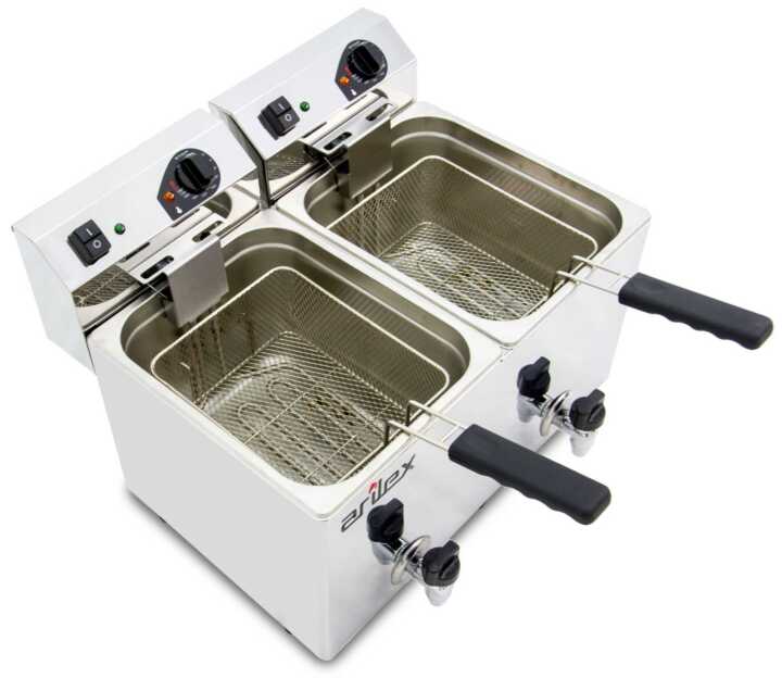 Fritadeira eléctrica com torneira 2 cubas 10L EVO1010G