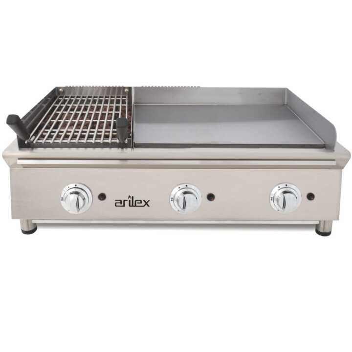 Fry-Top a gás 65 cm aço rectificado + churrasqueira a gás 100FRYGRBN
