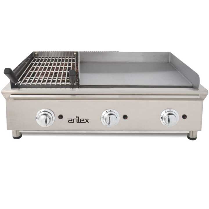 Fry-Top a gás 65 cm aço rectificado + churrasqueira a gás 100FRYGRBN