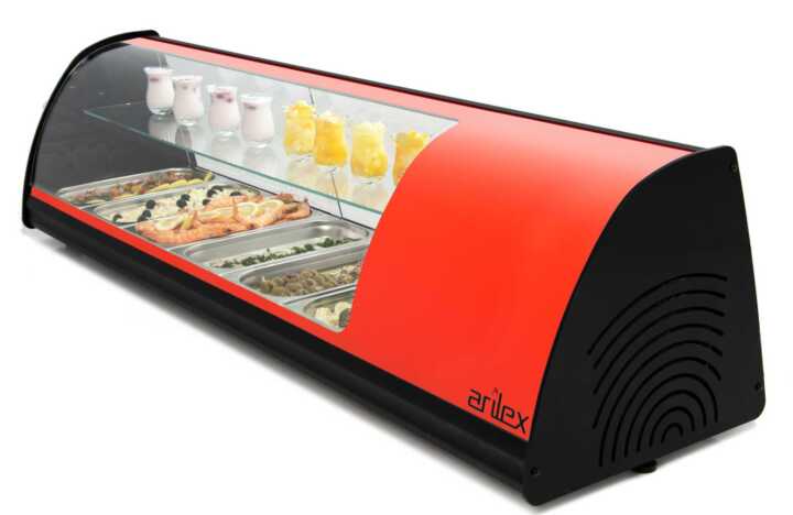Vitrina expositora refrigerada  6 bandejas GN1/3 vermelho 6VTG-RO