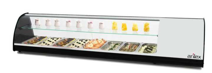 Vitrina expositora refrigerada  8 bandejas GN1/3 branco 8VTG-BL