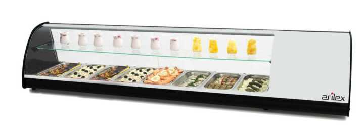 Vitrina expositora refrigerada  8 bandejas GN1/3 branco 8VTG-BL