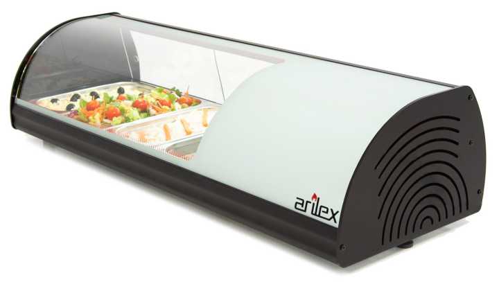 Vitrina expositora refrigerada 4 bandejas GN1/3 branco 4VTG-BL