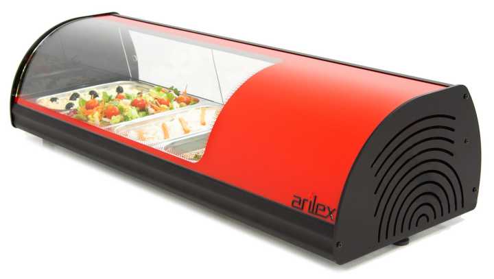Vitrina expositora refrigerada 4 bandejas GN1/3 vermelho 4VTG-RO