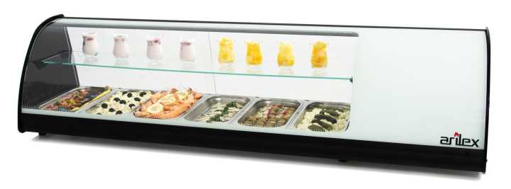 Vitrina expositora refrigerada 6 bandejas GN1/3 branco 6VTG-BL