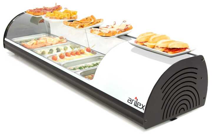 Vitrina expositora refrigerada 6 bandejas GN1/3 branco 6VTG-BL