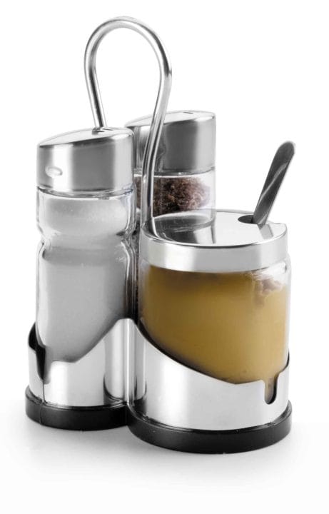 Jogo De Saleiro-Pimenteiro-Mostarda Basic Inox